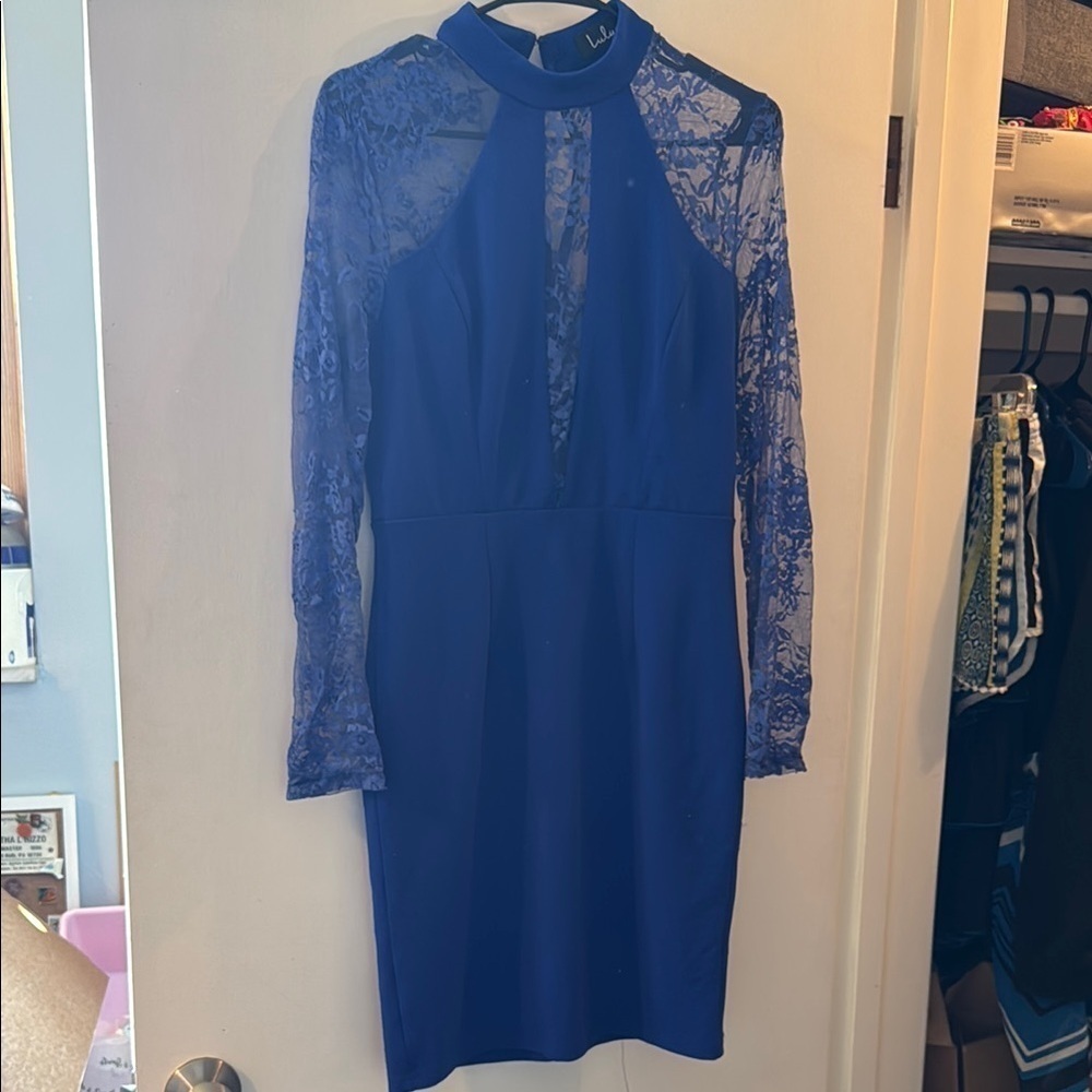 Lulu's Blue Sheath Dress with Bishop Sleeves